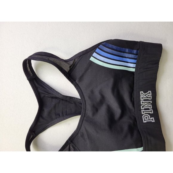 Victoria's Secret Pink Ultimate Women XS Black Sport Bra Lined Racerback Stretch - Picture 3 of 8